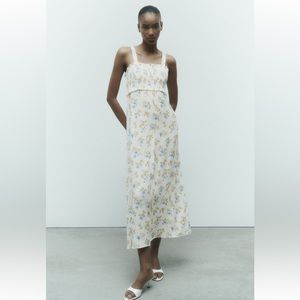 Zara Midi Floral Print Smocked Dress Women’s Size Small NWT